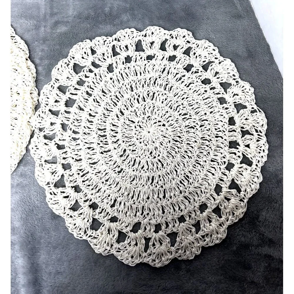 Crochet Table Placemat Round Set of 4 Rustic Country Cottage Core Fall Autumn